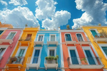 Wall Mural - Colorful urban architecture with ornate balconies, suitable for cityscape or architectural use