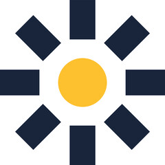 Poster - minimalist vector illustration of a yellow sun shining with dark blue rays on a white background, re