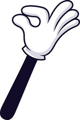 Poster - Cartoon hand wearing a white glove and with a dark sleeve making the ok sign, expressing approval, agreement, and satisfaction on a white background