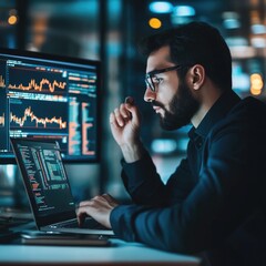 Poster - A person sitting in front of a computer monitor, focused on work or study