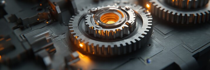 Poster - Precision Engineering gears interconnected abstract metallic, high-tech manufacturing