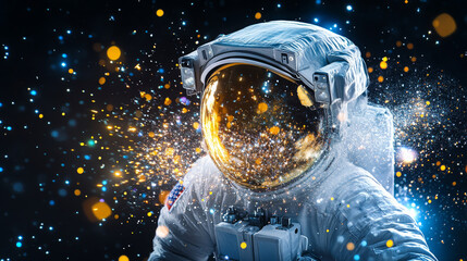 Poster - Astronaut gently cleaning visor while exploring the vastness of space in stunning 4k resolution