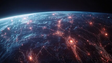 Poster - Global Network Communication Technology Above Earth in Night Sky