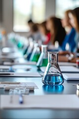 Poster - laboratory teamwork scientists collaborating in medical research setting with copy space