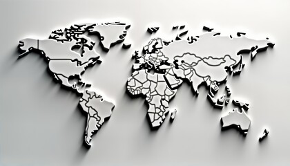 Poster - Global 3D world map illustration shows countries, continents. Clean design minimalist style. Simple layout. Suitable for global business finance travel tourism. Modern futuristic concept. Simple