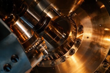 Poster - Close-up of intricate machinery showcasing metallic components and engineering precision