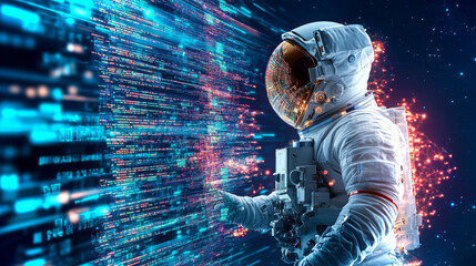 Poster - Astronaut interacting with dynamic digital data in outer space environment