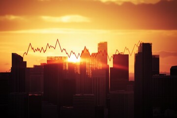 Wall Mural - Tall buildings and skyscrapers as the sun sets in the city