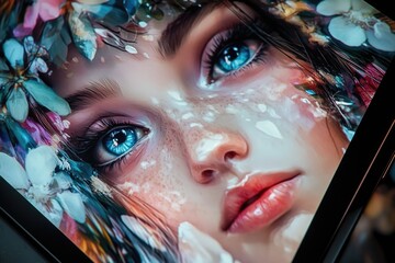 Poster - A close-up shot of a woman's face on a computer screen, with a subtle glow