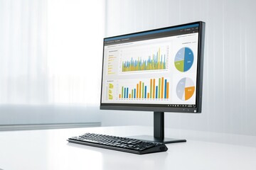 Poster - A computer monitor sits atop a white desk, providing a clean and minimalist workspace