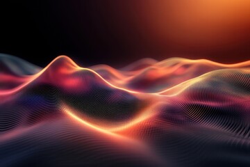 Poster - Digital landscape depicting vibrant waves under an abstract sunset hue