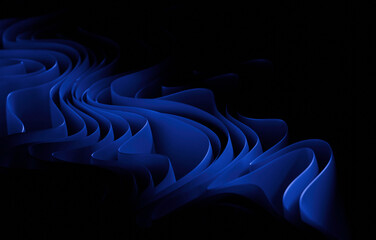Fototapete - Flowing Curved Layers in Deep Indigo, Minimalist Digital Design