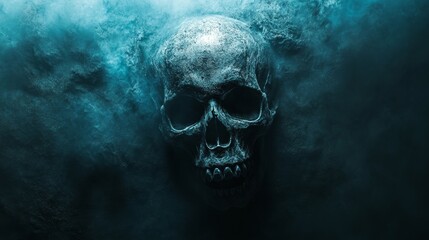 Wall Mural - A skull is shown in a dark blue background