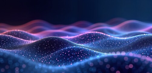 Poster - abstract digital art wallpaper. vibrant gradient of blue, purple. wavy dotted pattern. dynamic flowi