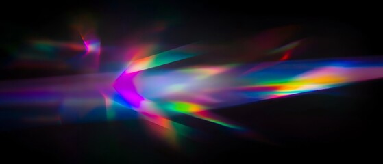 Wall Mural - Vibrant prism light streaks across a dark background, creating an abstract and colorful display.