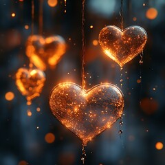 Wall Mural - Romantic lights hearts glowing high resolution wallpaper