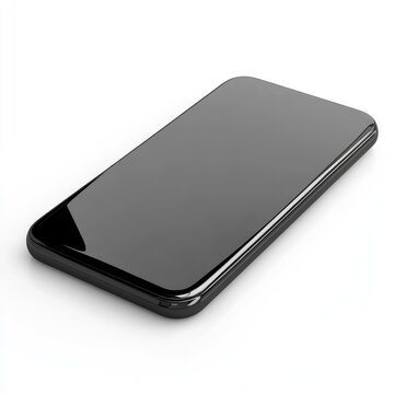 Realistic 3D rendering of a glossy black smartphone with rounded edges set against a clean white background for showcasing modern design