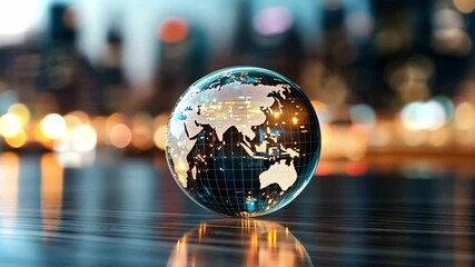Poster - Modern globe illuminated with city lights showcasing Asia and Australia in a digital setting