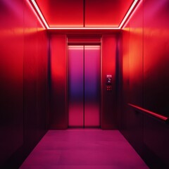 Wall Mural - commercial still, interior of modern elevator, ambient soft lighting 