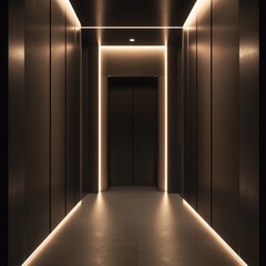 Wall Mural - commercial still, interior of modern elevator, ambient soft lighting 