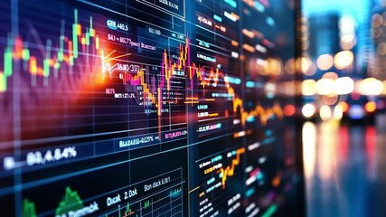 Poster - Advanced financial data analysis showcases stock market trends in dynamic city environment