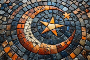 Poster - stone mosaic depicting a crescent moon and star