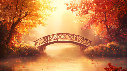Wall Mural - autumn nature lake bridge