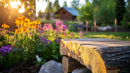 Wall Mural - Rustic Wooden Bench in a Sunlit Garden