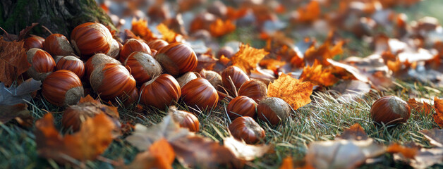 Wall Mural - Chestnuts creating a seasonal tapestry