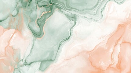 Poster - Peach and green colors mixing together creating a marble effect, forming a visually appealing design with a luxurious feel, perfect for backgrounds, posters, or other design projects
