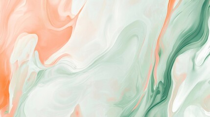 Poster - Fluid acrylic painting creating a mesmerizing blend of orange and green, forming swirling patterns and textures suitable for backgrounds and artistic projects