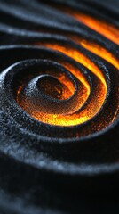 Poster - Creating captivating orange glowing trails, forming a mesmerizing spiral pattern on a dark, textured grainy surface, radiates a vibrant sense of energy and dynamic movement