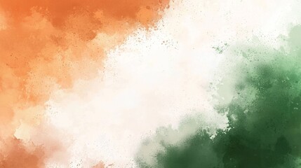 Poster - Orange and green watercolor splashes blend seamlessly with a white background, creating a vibrant and captivating abstract composition, perfect for artistic projects