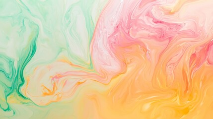 Poster - Fluid acrylic painting creating unique abstract swirls of pink, green, and yellow, forming a dynamic and colorful artwork with a mesmerizing blend of hues