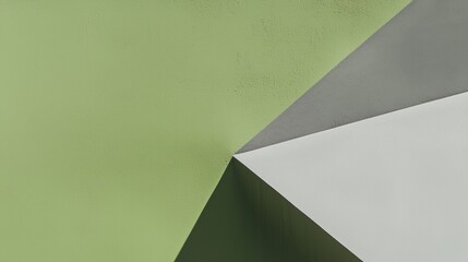 Poster - Geometric composition featuring green, grey, and white triangular shapes creating a modern and abstract design, suitable for backgrounds and graphic projects