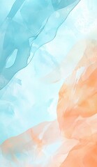 Poster - Soft pastel hues of blue and orange blend seamlessly in a watercolor background, creating a mesmerizing abstract visual with a delicate and artistic touch, perfect for various design applications