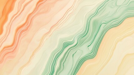 Poster - Fluid painting creating a mesmerizing blend of green and orange, forming an abstract pattern resembling marble or watercolor art, perfect for backgrounds and design projects