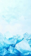 Poster - Piled ice shards reflecting light beneath a clear sky create a mesmerizing watercolor scene, evoking feelings of coolness and freshness in a tranquil winter landscape