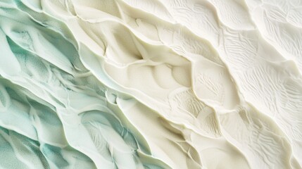 Poster - Turquoise, beige, and white cosmetic cream flowing in diagonal waves, creating an abstract backdrop with a smooth gradient effect, evoking a sense of beauty and luxury