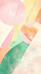 Poster - Pastel colors blend together in an abstract painting, featuring visible brushstrokes and geometric shapes, creating a textured and artistic background