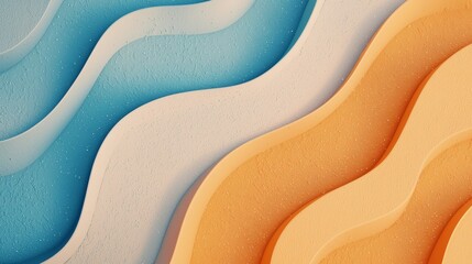 Poster - Smooth flowing curves in blue, beige, and orange create a textured and visually appealing abstract background, perfect for modern design projects