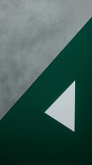 Poster - Minimalist abstract background showing a white triangle placed on a green surface next to a textured grey one, creating a modern and stylish composition