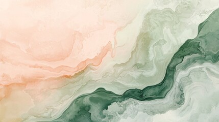 Poster - Fluid art texture shows mixing green and peach colors creating an abstract painting with a mesmerizing effect, perfect for backgrounds and decorative projects