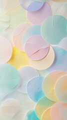 Poster - multiple pastel-colored circles overlapping create a textured abstract background, with visible brus