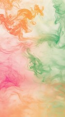 Poster - Intertwining pink, orange, and green smoke creates a mesmerizing abstract visual effect, swirling gracefully against a light, airy background, evoking a sense of dreamlike beauty