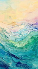Poster - Fluid acrylic painting creating a mesmerizing blend of turquoise, green, and yellow, forming an abstract representation of waves and motion, perfect for backgrounds and artistic projects