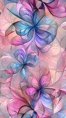 Poster - Pink and blue abstract flowers intertwining create a captivating backdrop, blending soft hues and intricate details for a mesmerizing visual experience