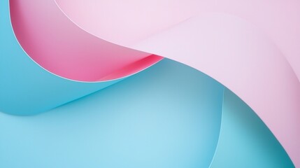 Poster - Smooth pastel pink and blue curved shapes overlapping and creating a modern and minimalist abstract background, perfect for design projects