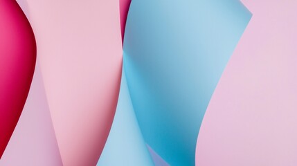 Poster - Pink, light blue and fuchsia colored sheets of paper are overlapping, creating a visually appealing abstract composition with smooth shapes and curves