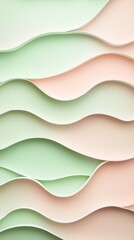 Poster - Pastel green and pink undulating paper layers create a soothing and visually appealing abstract wave pattern, offering a sense of depth and tranquility